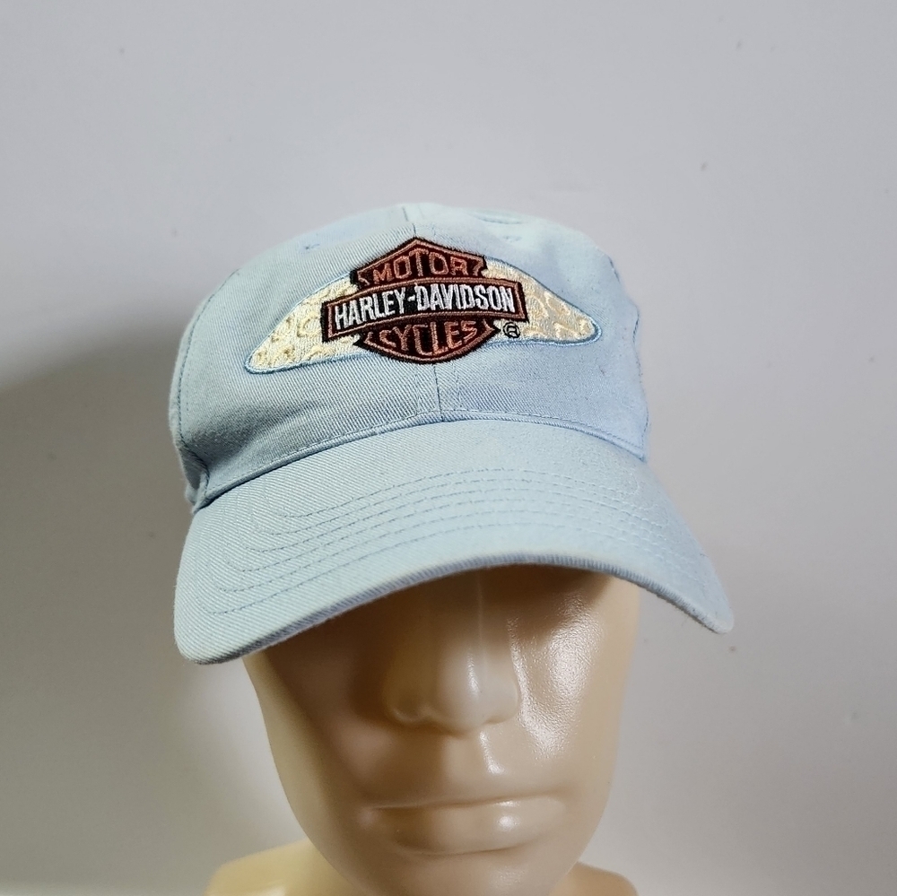 VINTAGE Harley Davidson H-D Motorcycle Light Blue Baseball Hat Cap Kids Youth